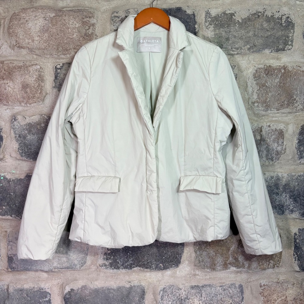 Athleta Midtown Blazer Primaloft Insulated Jacket Off White Womens L Quilted